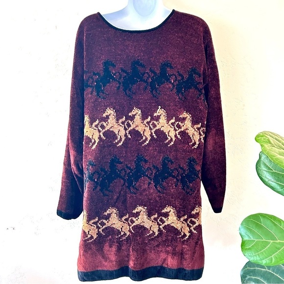 MILLIGAN BRAND VTG C.B. Milligan Chenille Horse Tunic Length Sweater Size L RARE - Picture 6 of 10